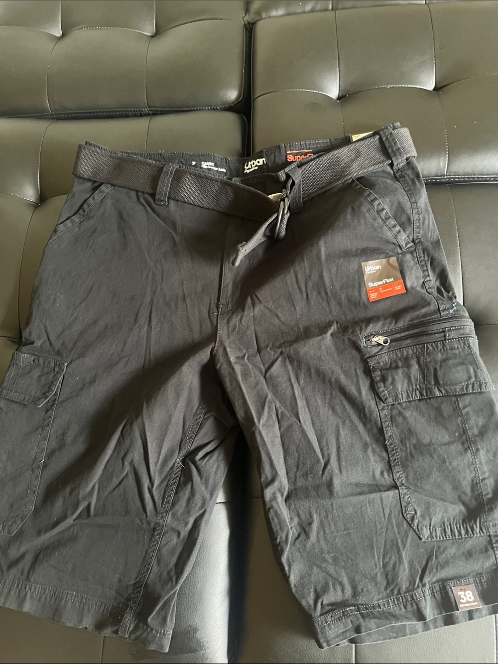 urban pipeline Black Cargo Shorts with Belt